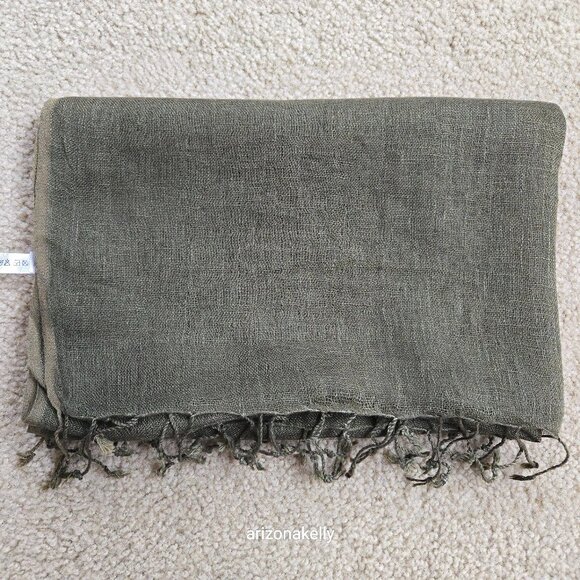 Accessories - Linen Scarf Olive Green Fringe